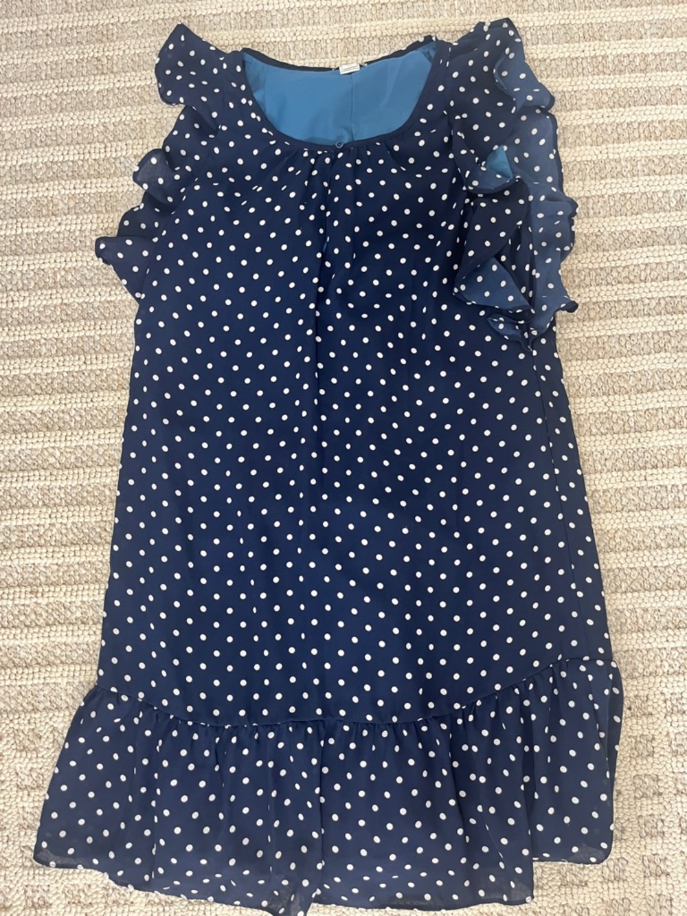 J. Crew Navy and White Polka Dot Ruffle Dress